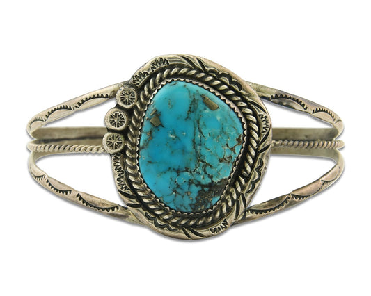 Vintage Navajo Bracelet 925 Silver Turquoise Handmade Authentic Signed SC