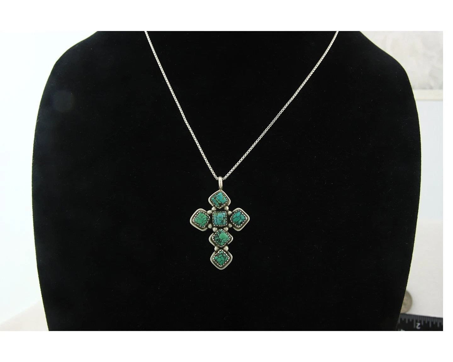 Navajo Cross Necklace Sterling Silver Natural Turquoise Artist Vintage