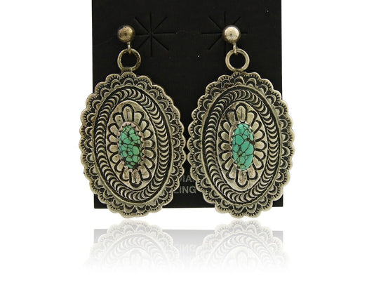 Navajo Bracelet 925 Silver Concho Hand Stamped Turquoise Native Artist C.80's