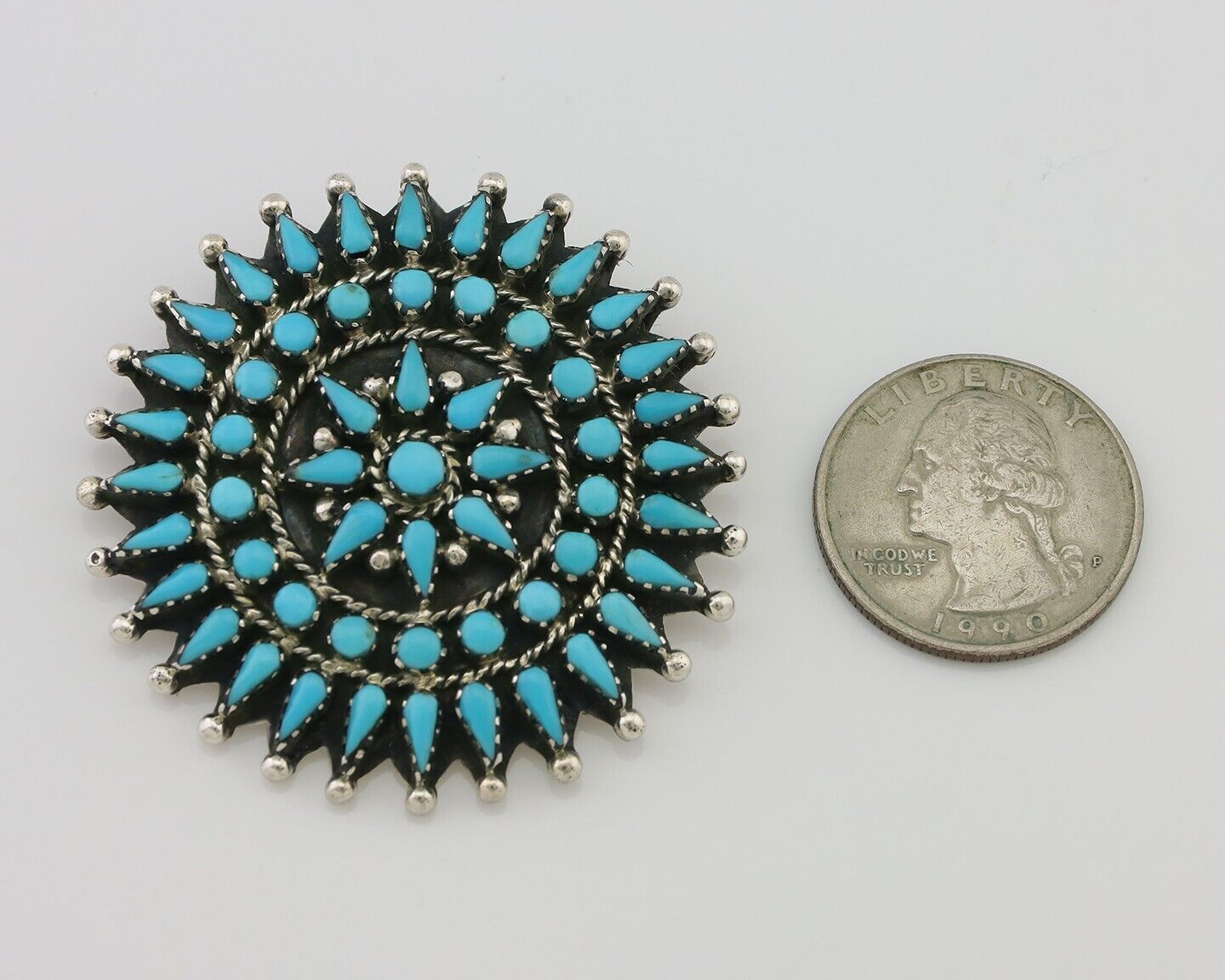 Navajo Pin Pendant 925 Silver Blue Turquoise Signed Benson Yazzie C.80's