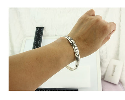Vintage Navajo Bangle Bracelet Sterling Silver Hand Stamped Signed J