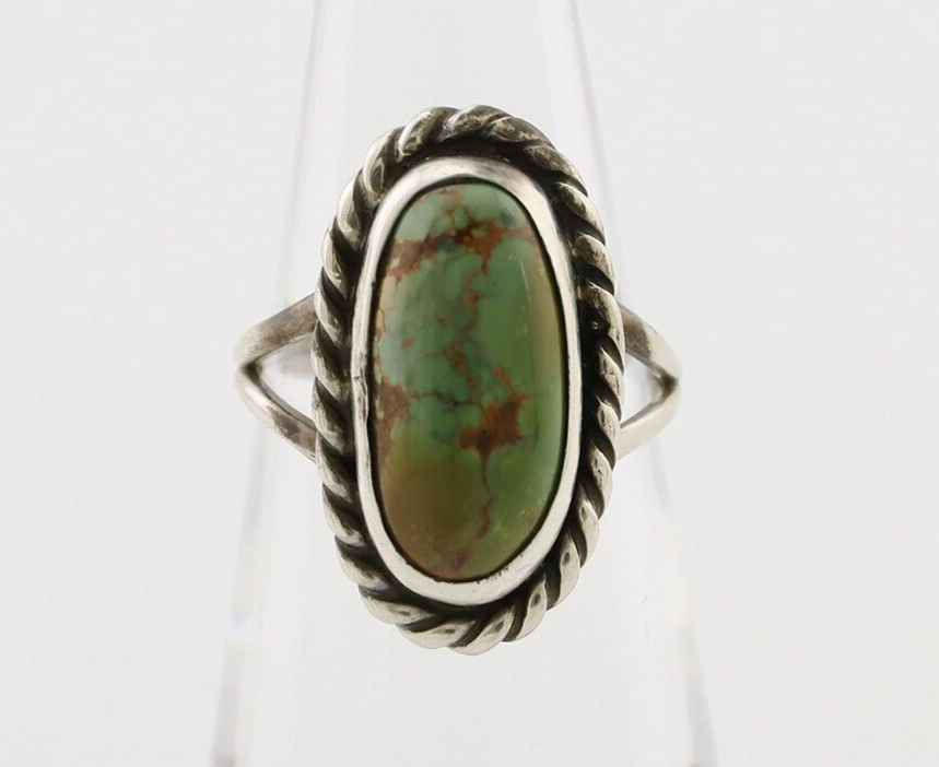 Navajo Ring 925 Silver Natural Green Turquoise Native American Artist C.80's