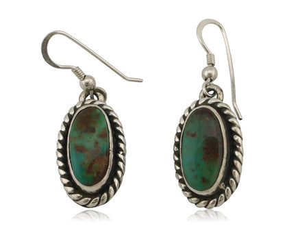 Navajo Earrings 925 Silver Natural Green Turquoise Native Artist C.80s