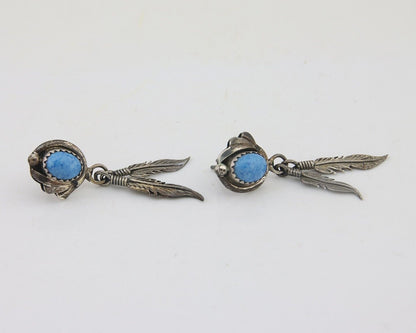 Navajo Earrings 925 Silver Blue Denim Lapis Native American Artist C.80's