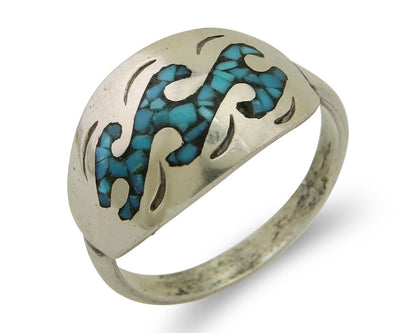 Navajo Wave Ring 925 Silver Turquoise Native Artist C.80's