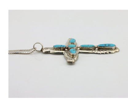 Zuni Cross Pendant 925 Silver SB Turquoise Artist Signed B. IULE C.80's