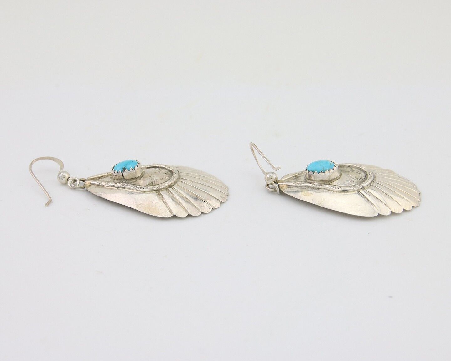 Navajo Earrings 925 Silver Turquoise Artist Signed Dean Brown C.80's