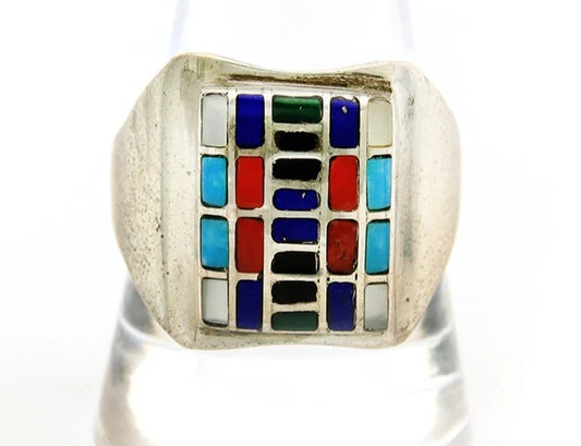 Men Navajo Ring Sterling Silver Vintage Gemstones Signed HM & JB Size 11.0