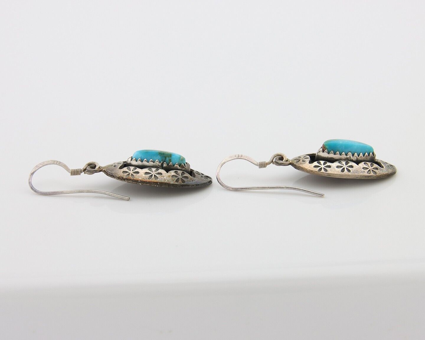 Navajo Dangle Earrings 925 Silver Natural Turquoise Native American Artist C80s