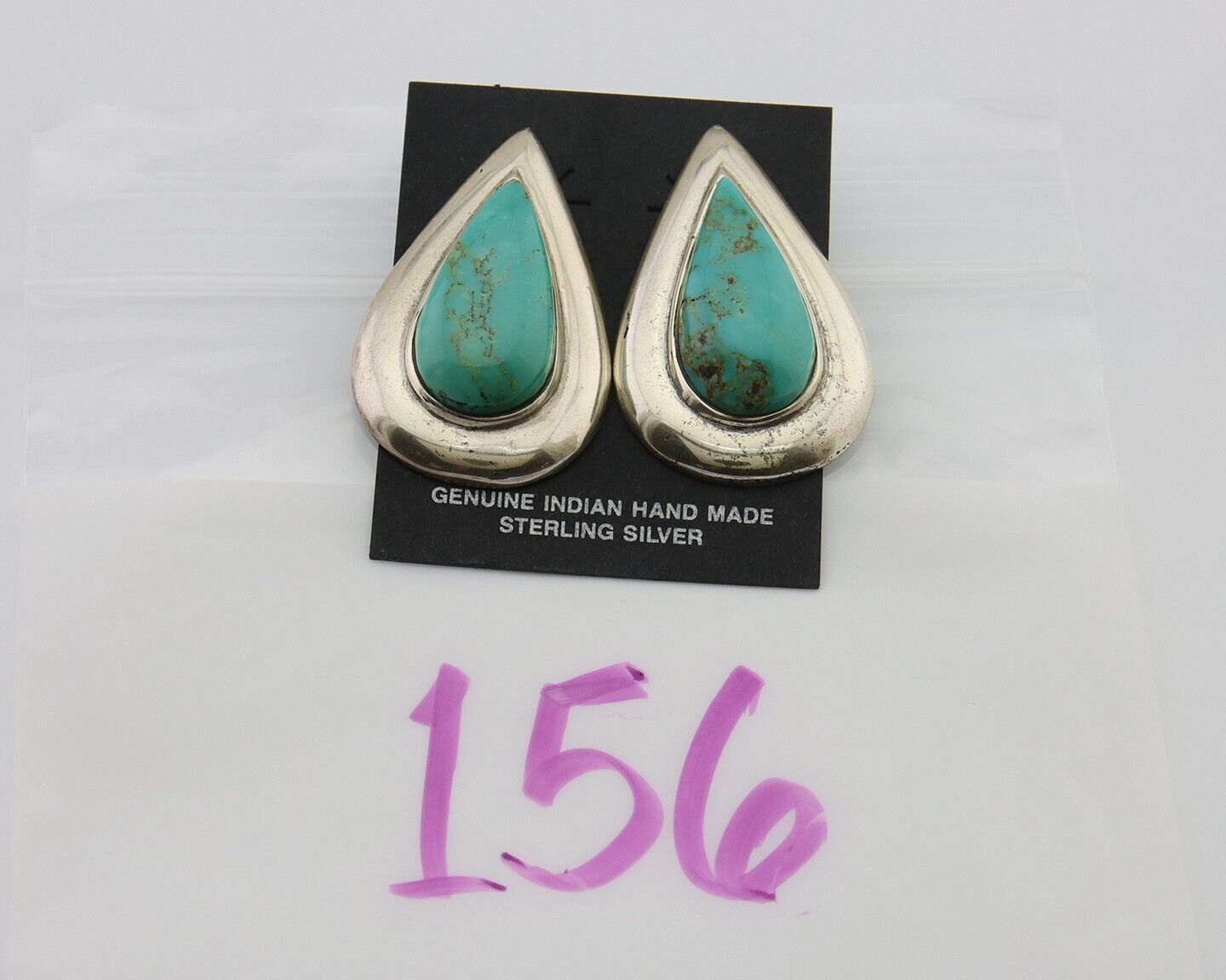 Navajo Dangle Earrings 925 Silver Natural Turquoise Signed Thomas Charay C.1988