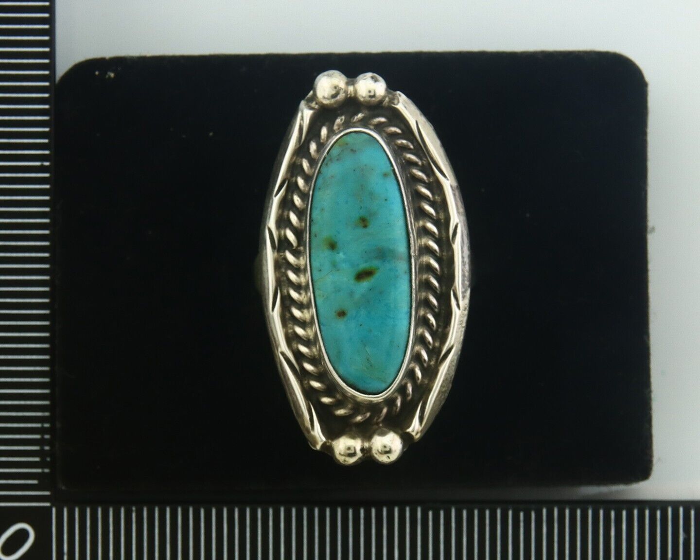 Navajo Ring 925 Sterling Turquoise Handmade Native Artist C.80's Size 7.5