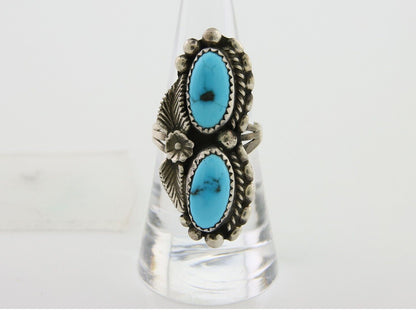 Navajo Ring 925 Silver Natural Blue Turquoise Native Artist Signed SC C.80's