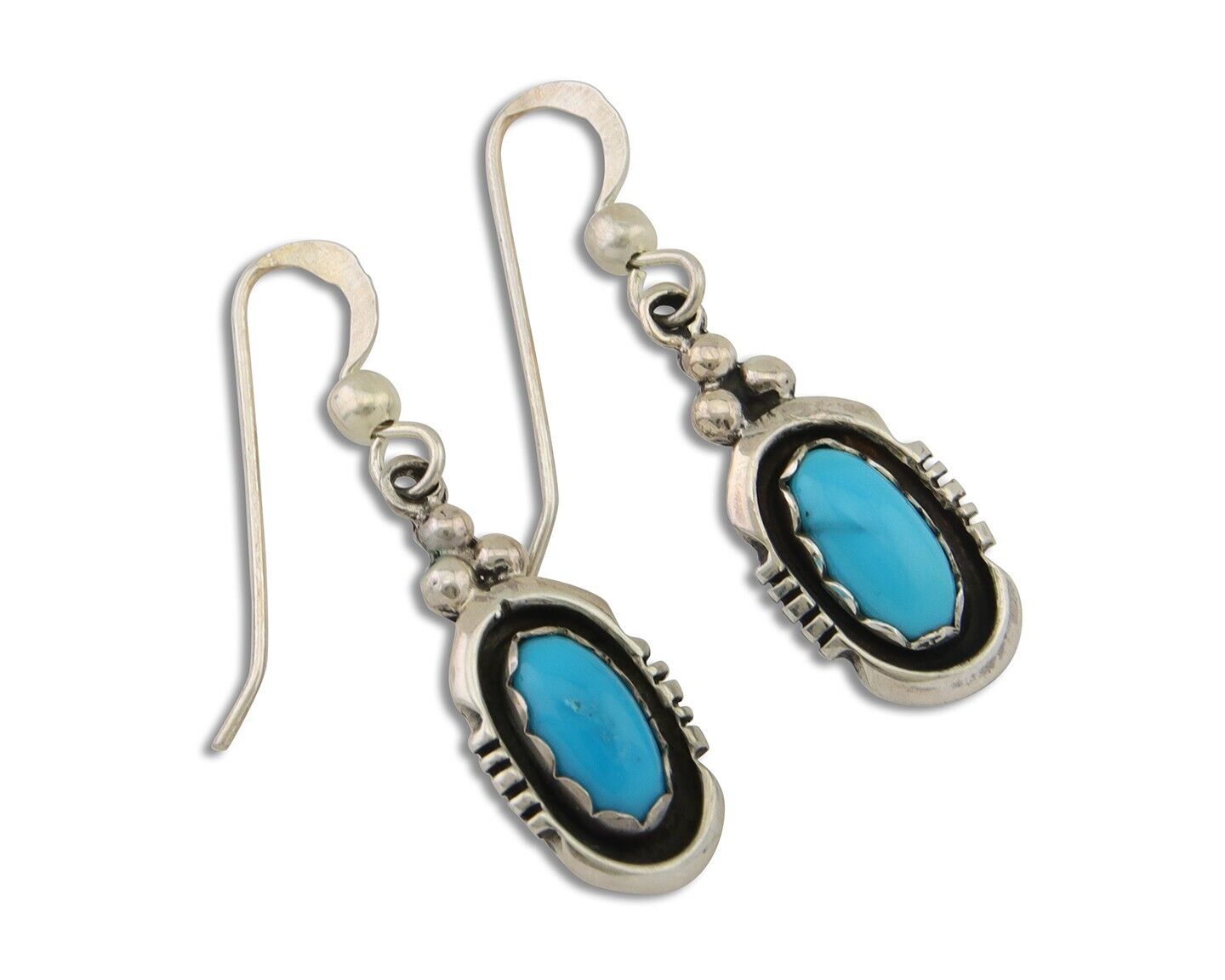 Navajo Dangle Earrings 925 Silver Sleeping Beauty Native Artist C80s