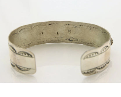 Navajo Cuff Bracelet Sterling Silver Natural Gemstone Vintage Signed LB