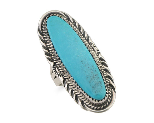 Navajo Ring 925 Silver Natural Blue Gem Turquoise Signed USA C.80's