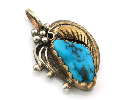 Navajo Pendant Sterling Silver & Gold Natural Blue Turquoise Signed MP