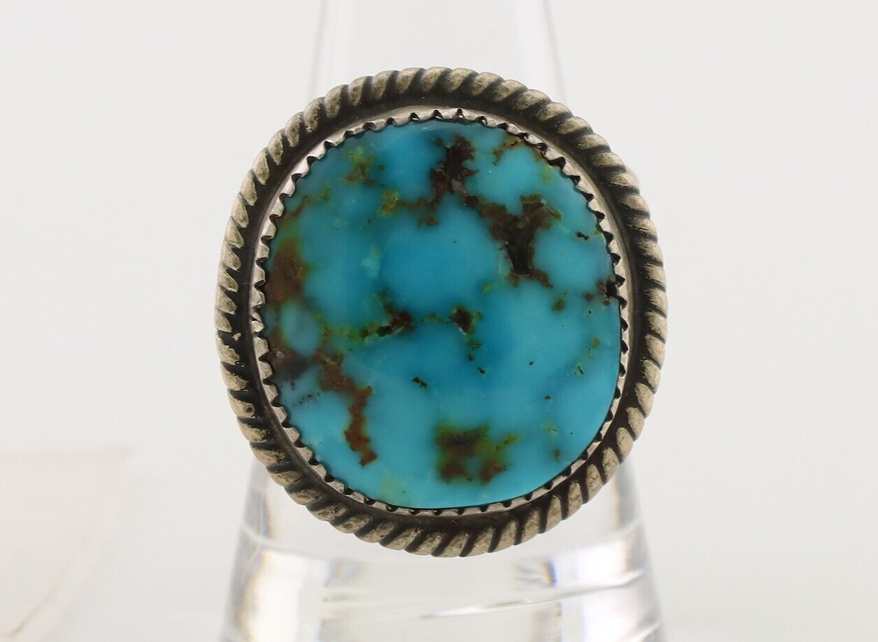 Men's Navajo Ring 925 Silver High Grade Turquoise Native Artist C.80's Size 10