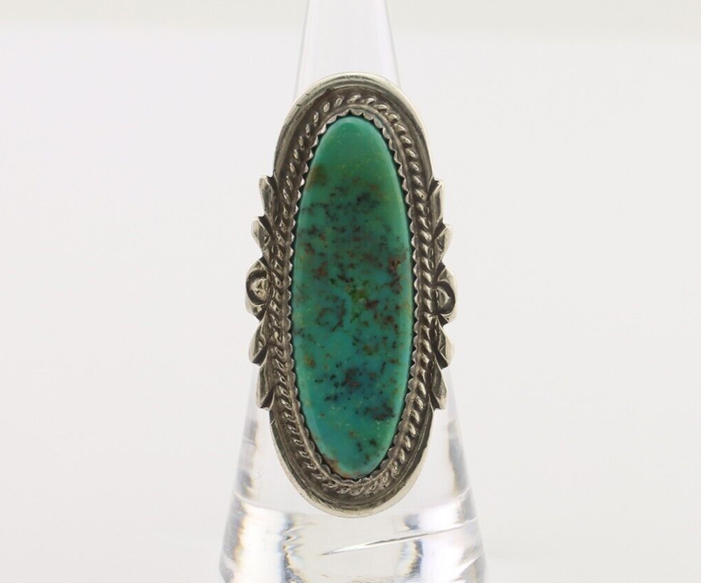 Navajo Ring 925 Silver Natural Green Turquoise Native American Artist C.80's