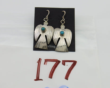 Navajo Thunderbird Earrings 925 Silver Natural Turquoise Native Artist C.80's