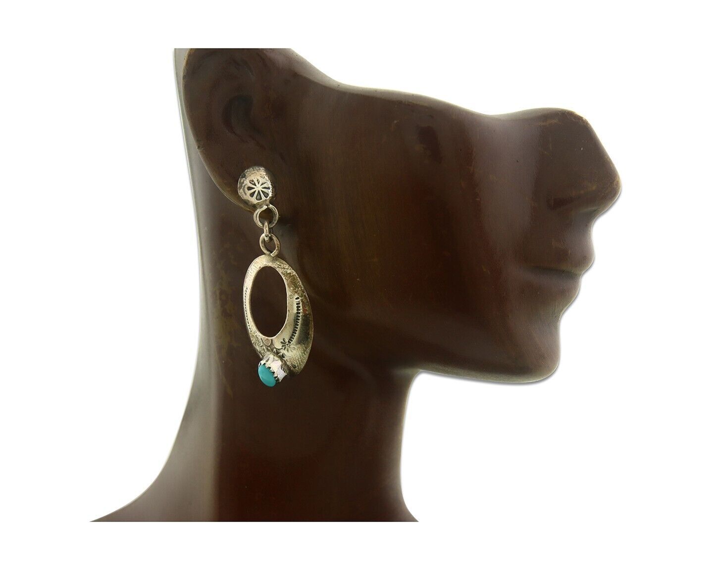 Navajo Earrings 925 Silver Natural Turquoise Native American Artist C80s