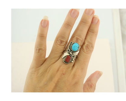 Vintage Navajo Ring 925 Sterling Natural Gemstones Signed Justin Morris Sz 5.0