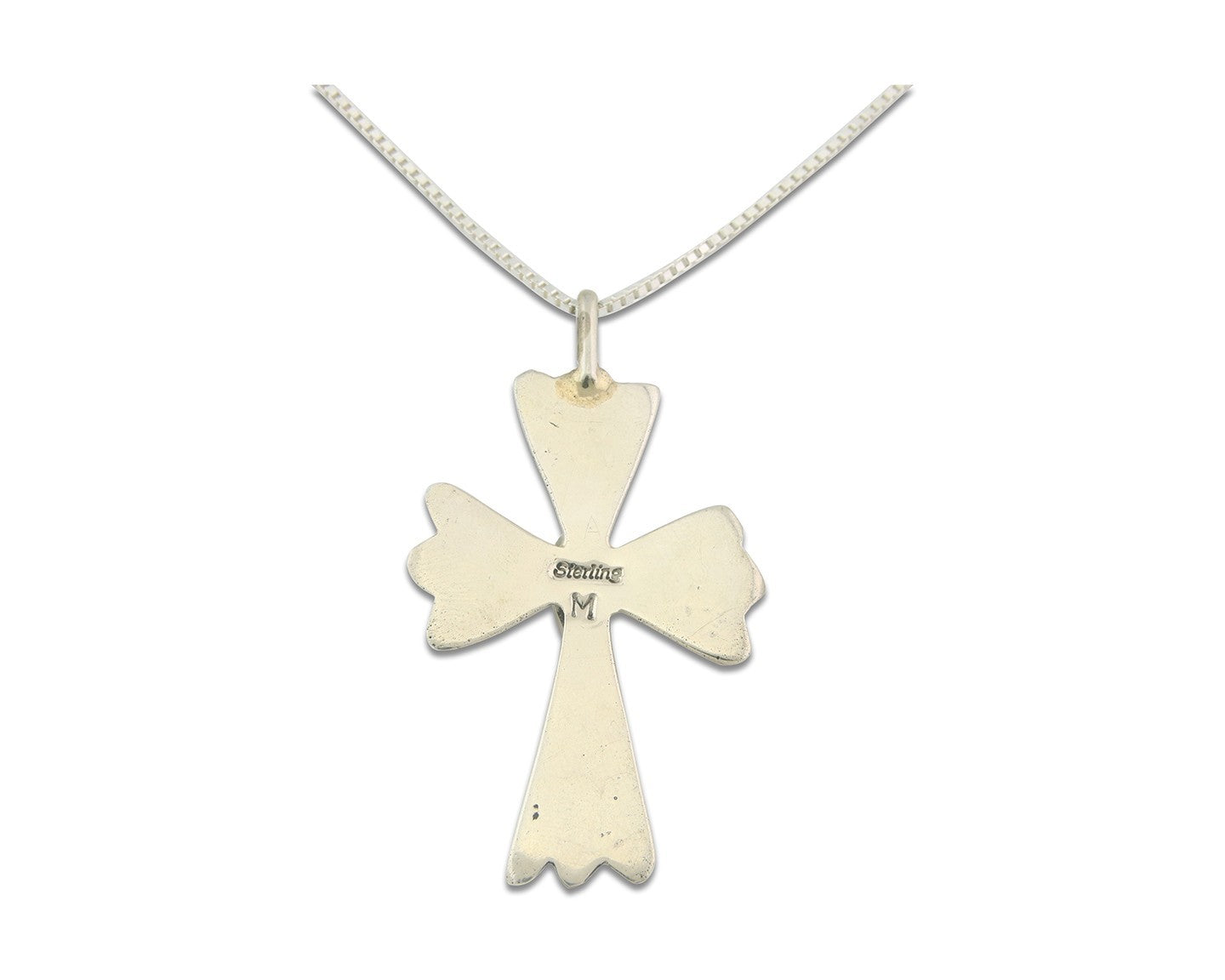 Navajo Cross Necklace Sterling Silver Authentic Natural Gemstones Signed M