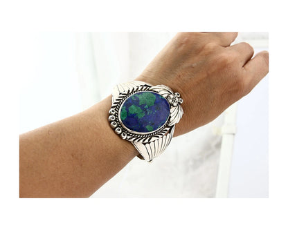 Navajo Cuff Bracelet Sterling Silver Lapis Malachite Vintage Signed CP C.80's