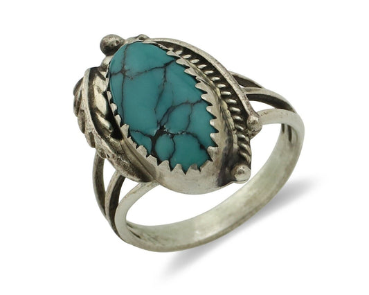 Navajo Ring 925 Silver Spiderweb Turquoise Artist Signed Prairie Fire C.80's
