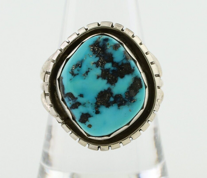 Navajo Ring 925 Silver Natural Blue Turquoise Signed Tony Guerro C.80's