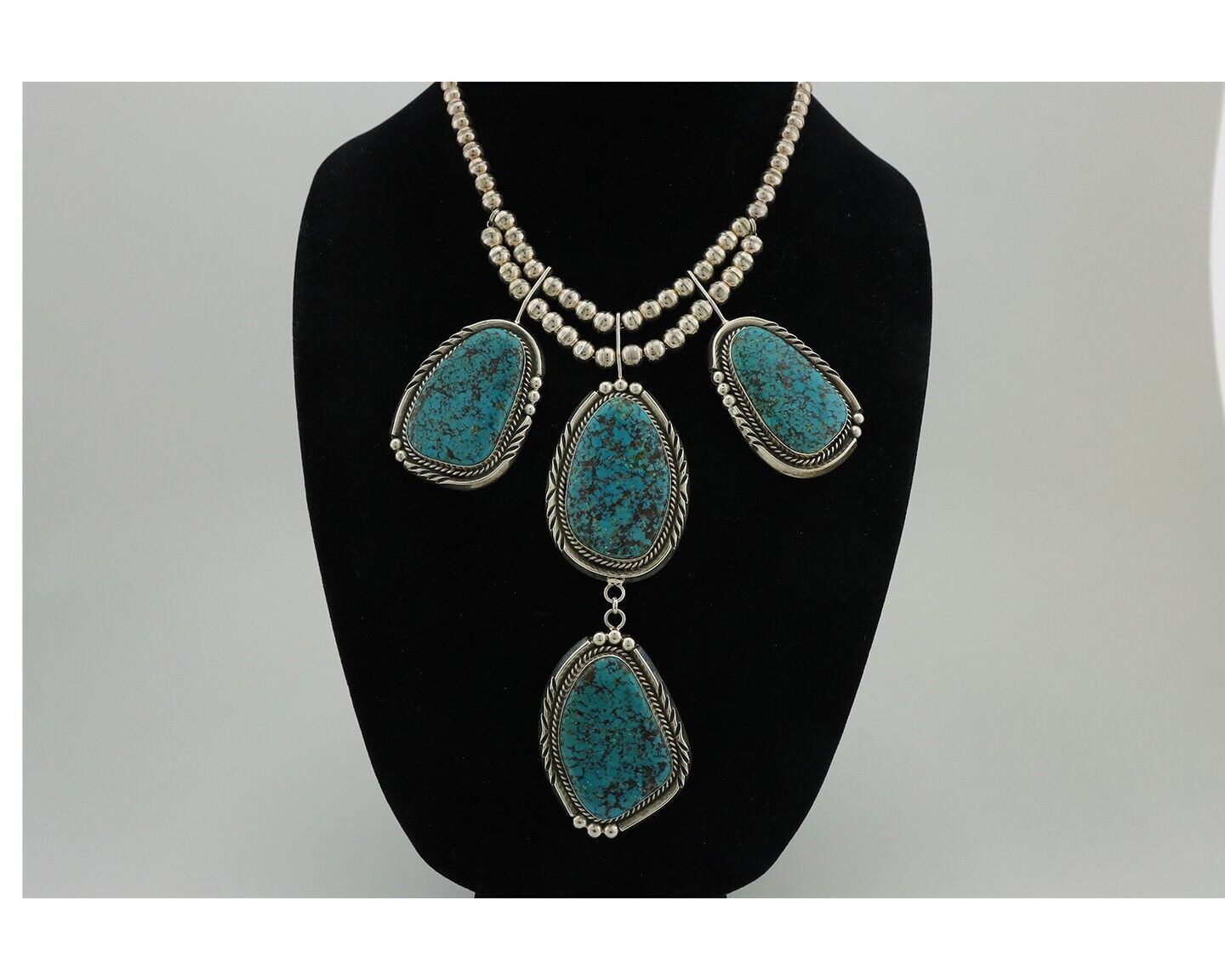 Navajo Squash Necklace 925 Silver Arizona Turquoise Signed Ben S C.80's