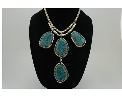 Navajo Squash Necklace 925 Silver Arizona Turquoise Signed Ben S C.80's