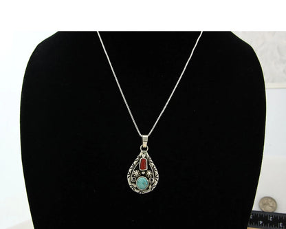 Navajo Necklace Sterling Authentic Gemstone Traditional Signed Teepee