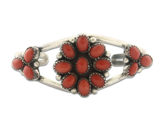 Vintage Navajo Bracelet 925 Silver Red Coral handmade Traditional Cuff