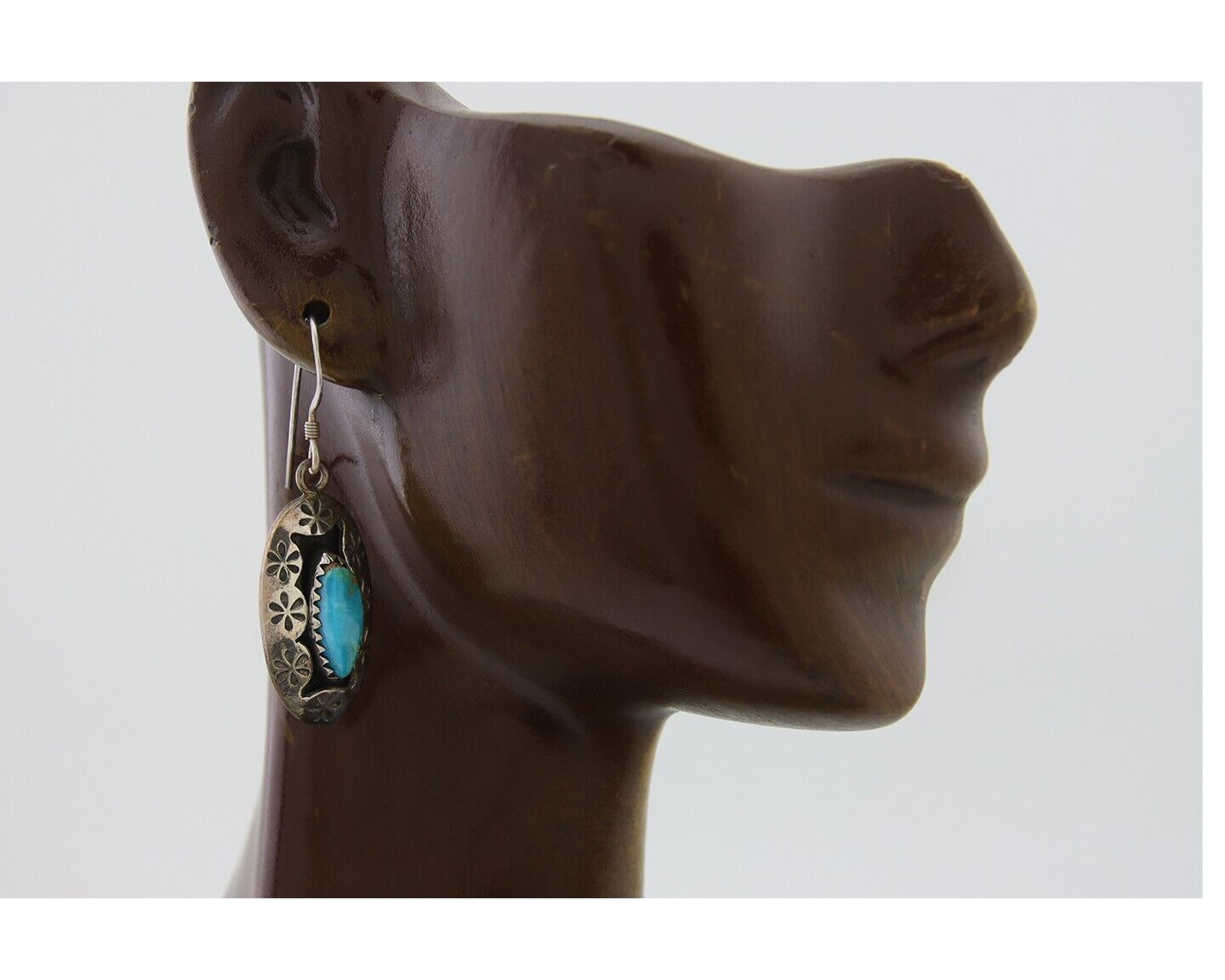 Navajo Dangle Earrings 925 Silver Natural Turquoise Native American Artist C80s