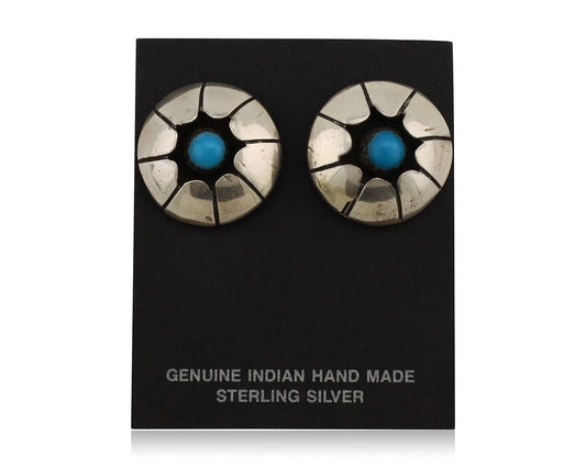 Navajo Hand Stamped Earrings 925 Silver Turquoise Native Artist C.80's