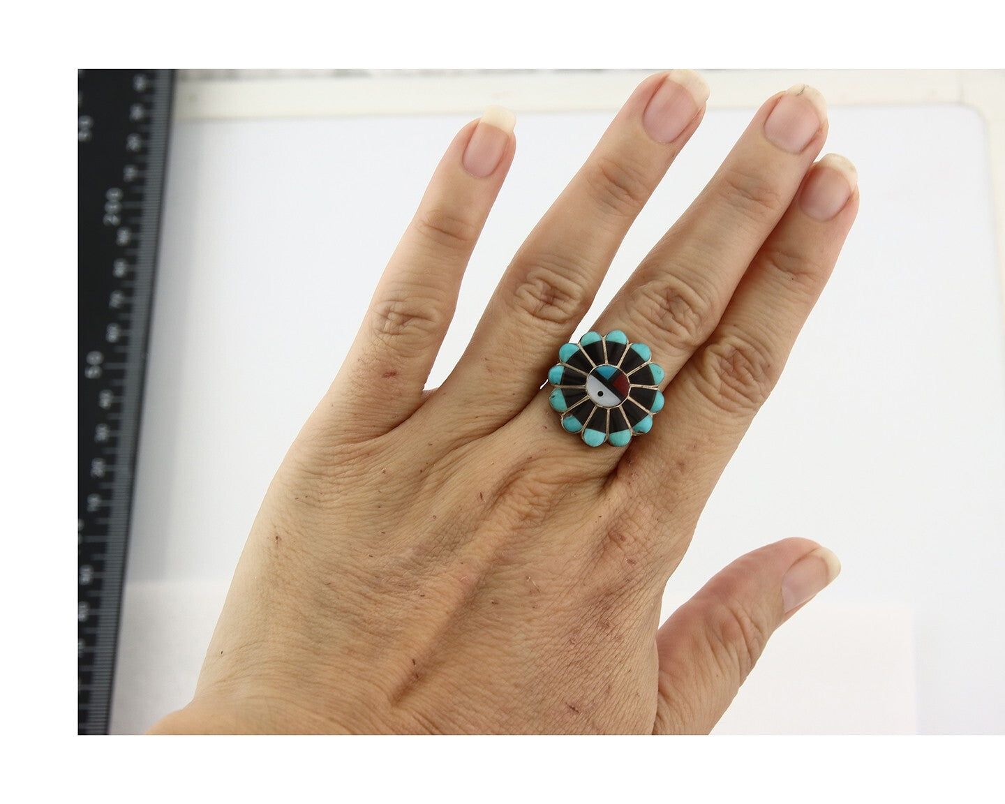 Vintage Zuni Ring 925 Sterling Silver Natural Gemstone Size 6.75