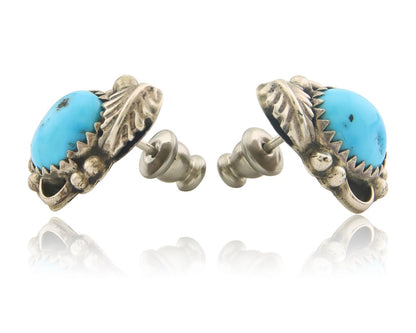 Navajo Earrings 925 Silver Natural Turquoise Artist Signed B. F. C.80's