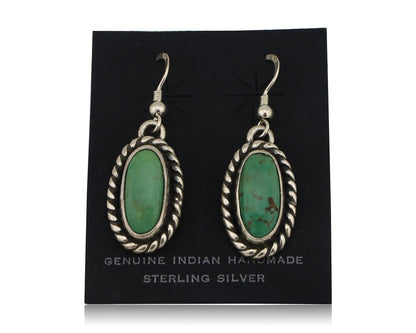 Navajo Earrings 925 Silver Natural Green Turquoise Native Artist C.80s