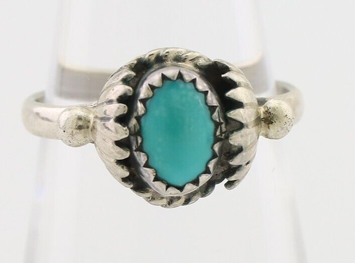 Navajo Ring 925 Silver Kingman Turquoise Native American Artist Made In 1985