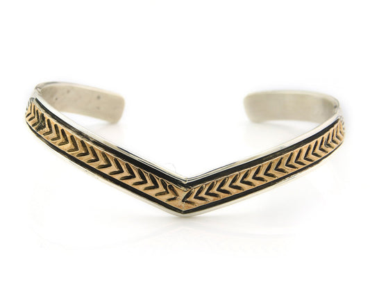 Navajo Cuff Bracelet Sterling Silver & Gold Vintage Signed RL