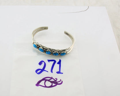 Navajo Cuff Bracelet Sterling Silver Turquoise Vintage Signed R