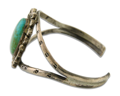 Navajo Bracelet 925 Silver Turquoise Cuff Artist Signed NJ C.80's