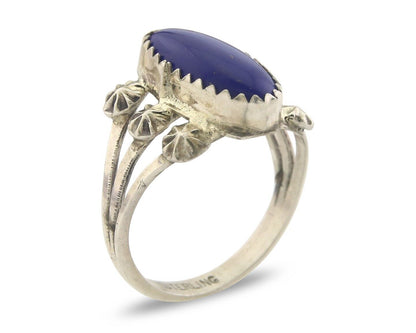 Navajo Ring 925 Sterling Natural Lapis Handmade Native Artist C.80's