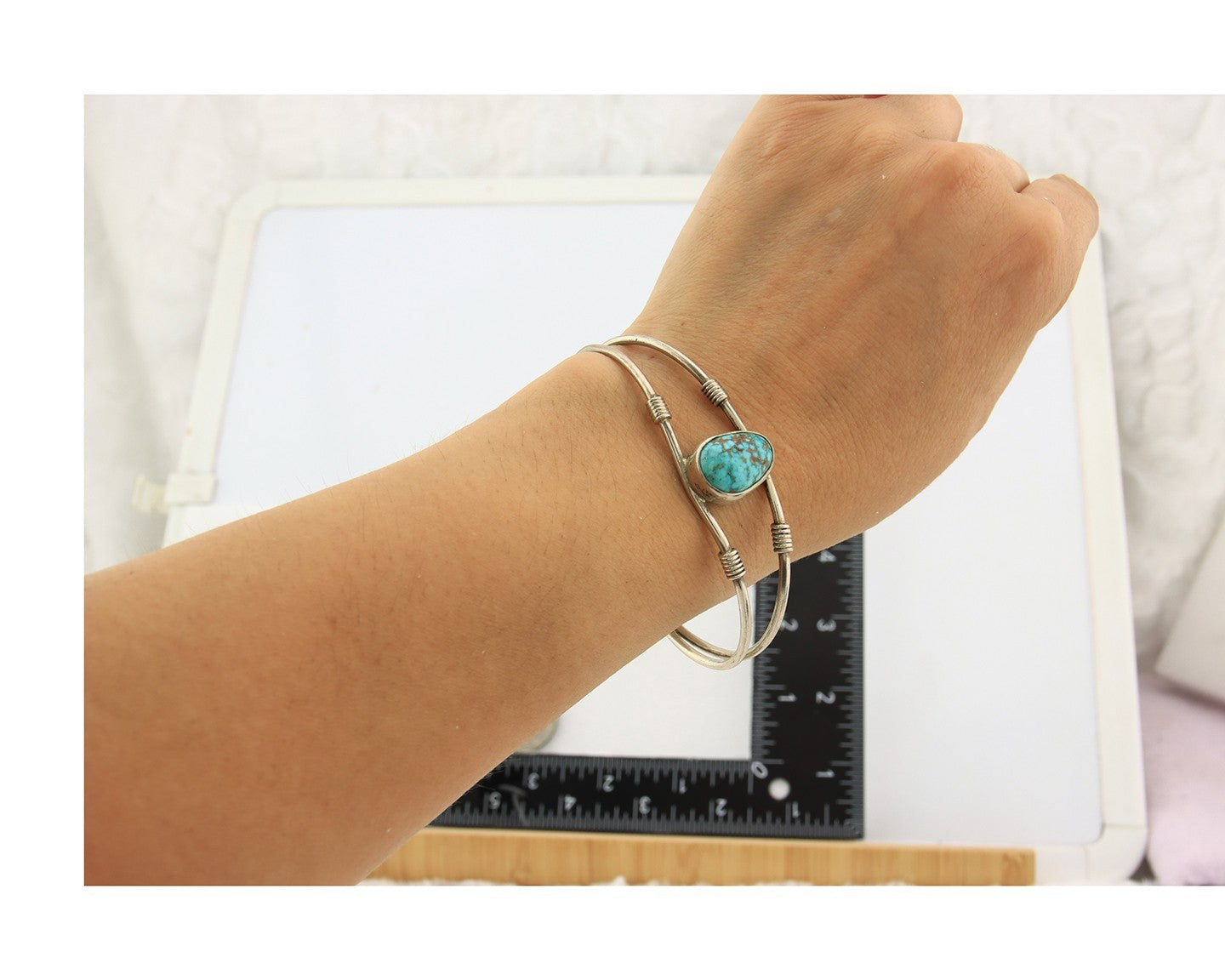 Navajo Cuff Bracelet Sterling Silver Blue Gem Turquoise Native American Artist