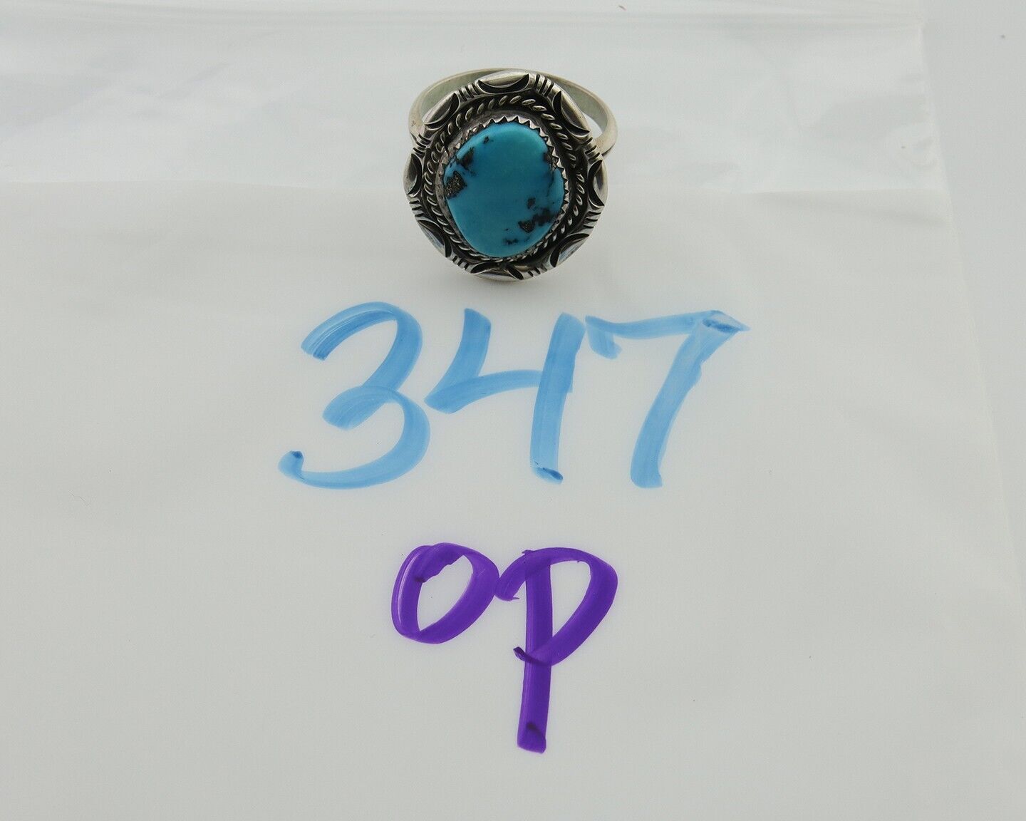 Navajo Ring 925 Silver Blue Turquoise Native American Artist C.80's
