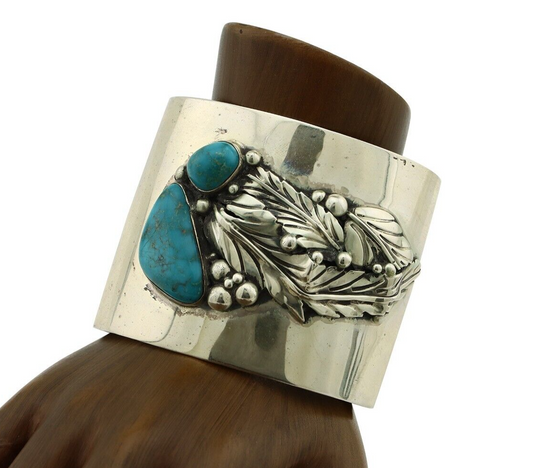 Navajo Bracelet 925 Silver Natural Blue Turquoise Signed David Zachary C.80's