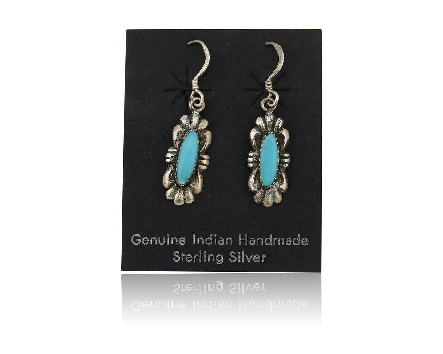 Navajo Dangle Earrings 925 Silver Blue Turquoise Artist Signed Square C.80's