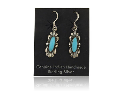 Navajo Dangle Earrings 925 Silver Blue Turquoise Artist Signed Square C.80's