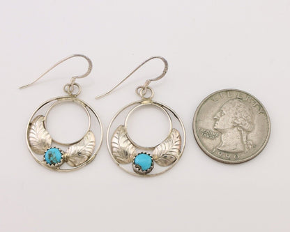 Navajo Handmade Dangle Earrings 925 Silver Blue Turquoise Native Artist C.80's