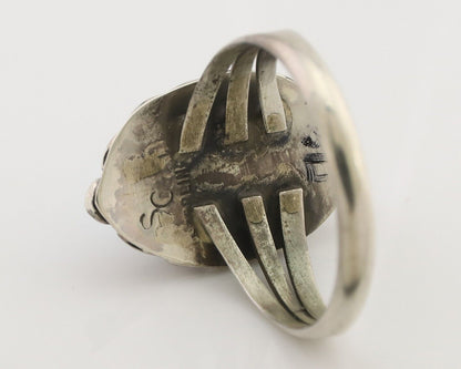 Navajo Ring 925 Silver Sleeping Beauty Turquoise Artist Signed SC C.80's